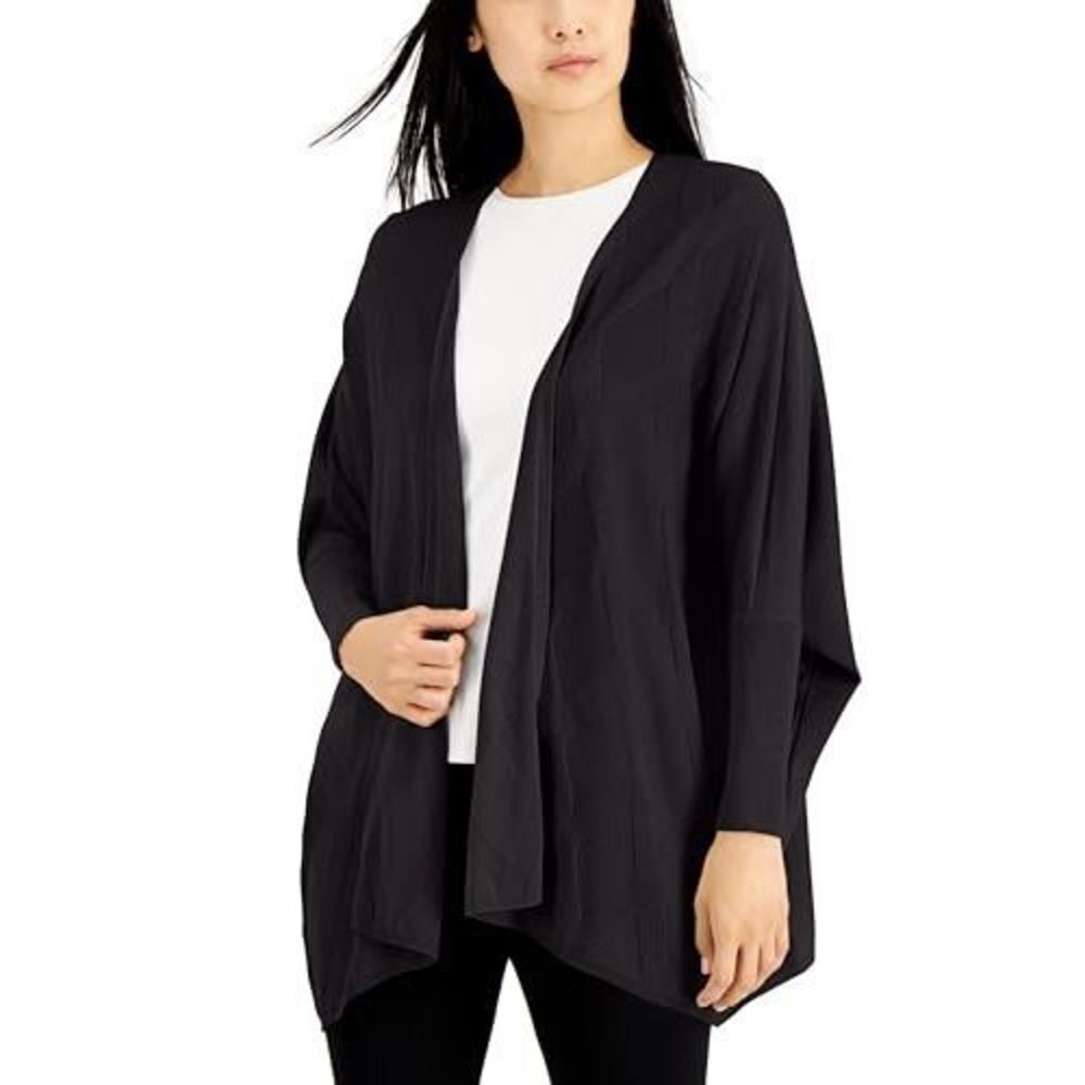 Womens Diamond Stitch Open Front Cardigan Deep Black S